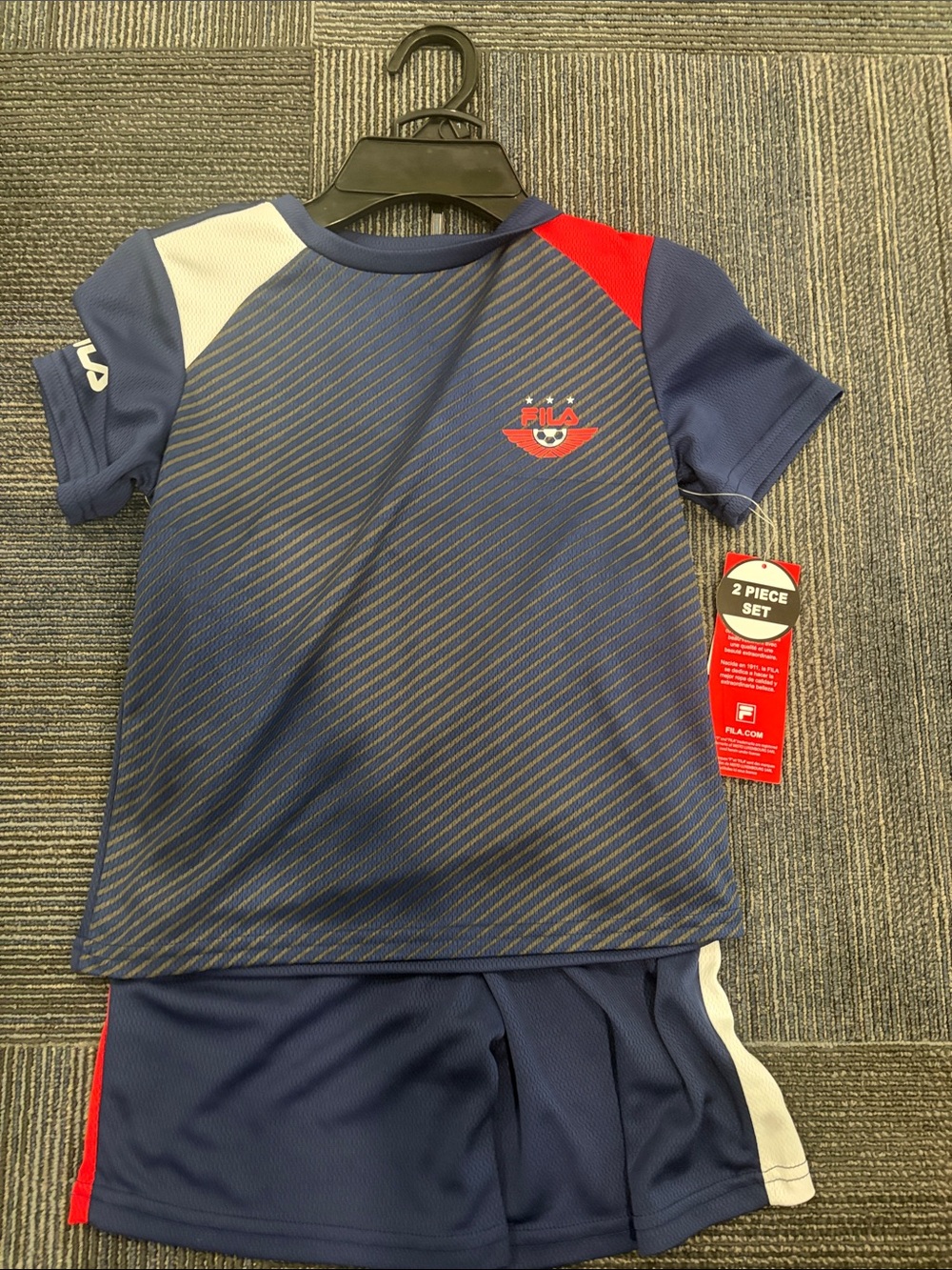 Fila Boys Navy Blue Two-Piece Athletic Top & Shorts with Red and White Accents